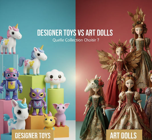Comparaison designer toys Molly Sonny Angel Bearbrick versus art dolls Kokonettes artisanales