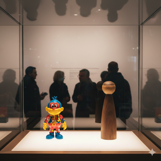 Objet de sens artisanal bois sculpture minimaliste versus figurine plastique production masse musée art contemporain collection