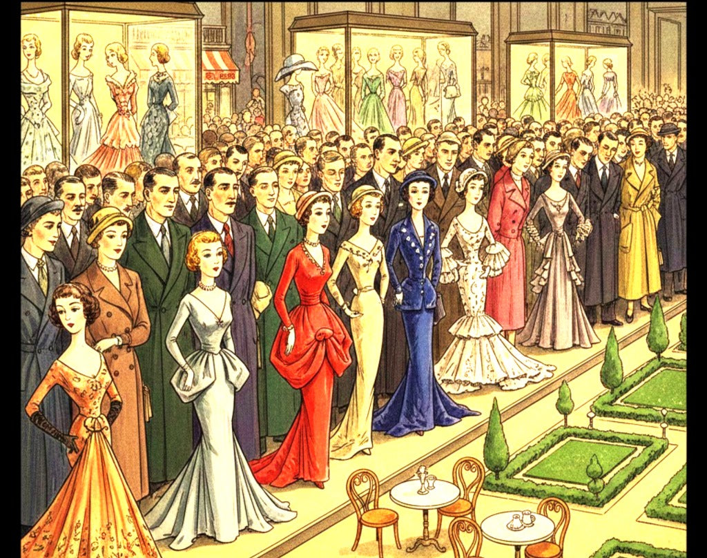 Théâtre de la Mode 1945 exposition haute couture parisienne poupées mannequins Dior Balenciaga Fath vitrines mode française après-guerre