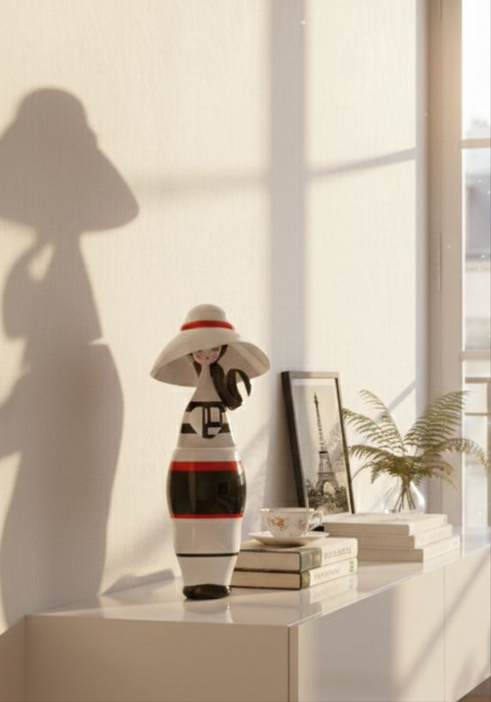 "Détail chapeau larges bords robe haute couture Sophie Kokonette artisanat français poupée collection designer"